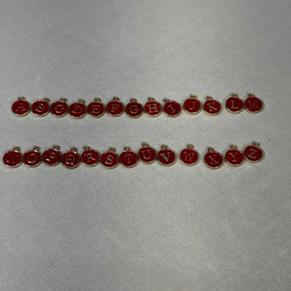26pcs Letter Charm Bulk Initial Charm Round‎ Alphabet Charm Pendant, Red